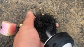 メダカの産卵床を洗う