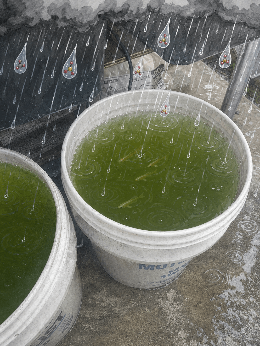 酸性雨が飼育容器に降りこむ様子