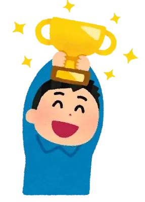 優勝カップを掲げるイラスト